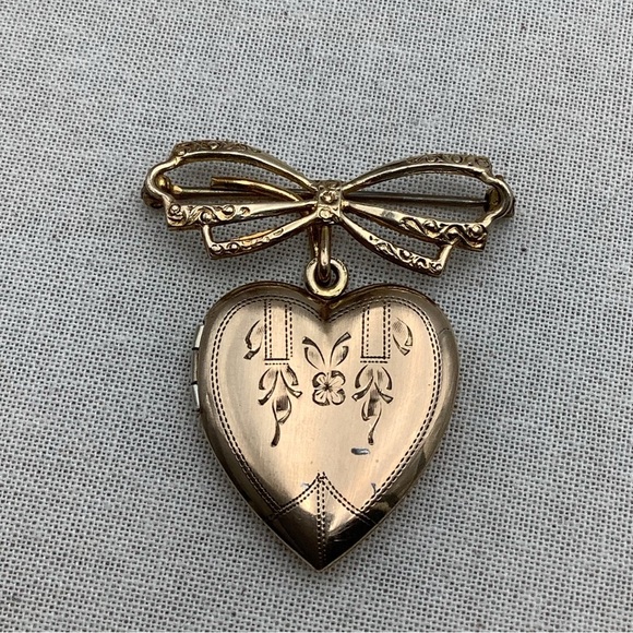 Antique Gold Filled Locket on Ribbon Brooch - Picture 1 of 4